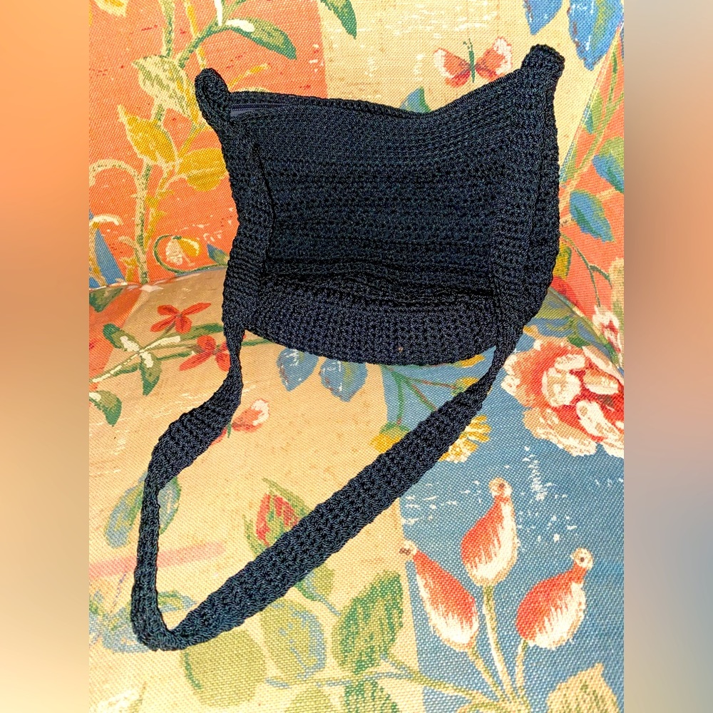 Vintage AMCO Crochet Handmade Crossbody Black Handbag